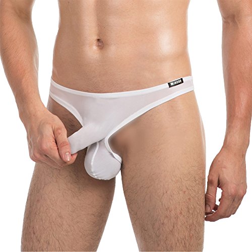 Sandbank Mens Milk Silk Sexy Pouch Briefs Thongs Funny G-string Lover Gift (Large, White)