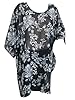 Boho Short Kaftan Tops Black Printed Beach Cover up Tunic Caftan for Womens (Chest:64")