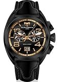 TechnoMarine Men's 409004 US Navy Black PVD Case Gold Index Black Leather Watch