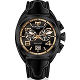 TechnoMarine Mens 409004 US Navy Black PVD Case Gold Index Black Leather Watch by TechnoMarine