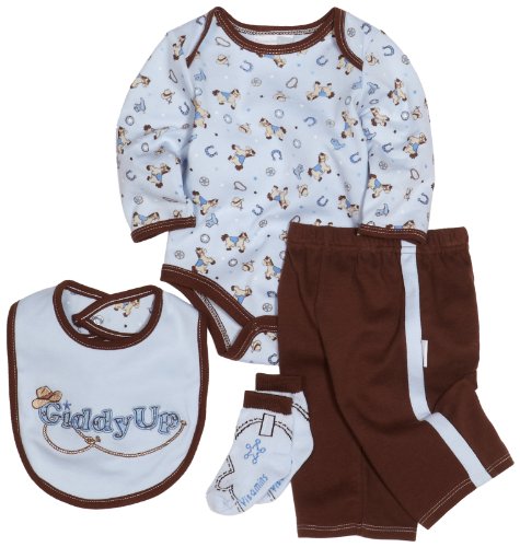 Vitamins Playwear Baby-boys Newborn Giddy Up 4 Piece Pant Set, Brown/Blue, 6 Months