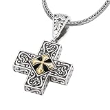 925 Silver Celtic Cross Pendant with 18k Gold Accents