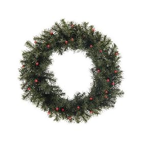 24 Pre-Lit LED Red Berry Battery Operated Canadian Pine Wreath - Red Lights by GKI/Bethlehem Lighting