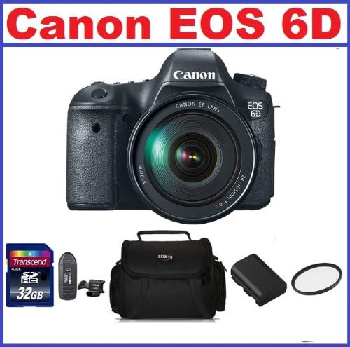 Canon EOS 6D Digital SLR Camera with 24-105mm IS USM Lens Pro Kit - Includes 32GB SDHC Memory Card + Deluxe Gadget Bag + 77mm UV Filter + Card Reader + Spare LP-E6 Battery