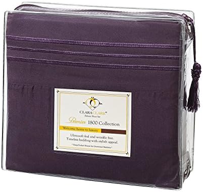 Clara Clark Premier 1800 Series 4pc Bed Sheet Set - Cal King, Eggplant Purple, Hypoallergenic, Deep Pocket