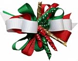 Hair Bows ~ Large Dotted Cork Screw GrosGrain Christmas Holiday Hair Bow