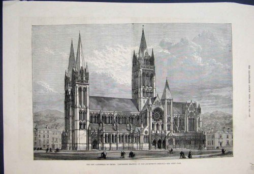 1880 CATHEDRAL TRURO SCENE OLD PRINT