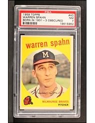 Collectibles: 1959 Topps Warren Spahn Braves (Baseball Card) Born in 1931 with the 3 Obscured # 40 PSA 7 - NM - Topps