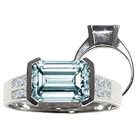 2.12 cts Genuine Aquamarine and Diamond Ring - 14kt White or Yellow Gold by Finejewelers