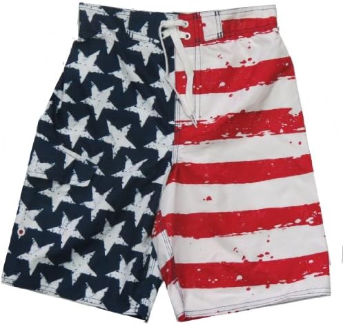 Red White Blue America Flag Boys Swimwear Trunks Shorts Size L 10/12