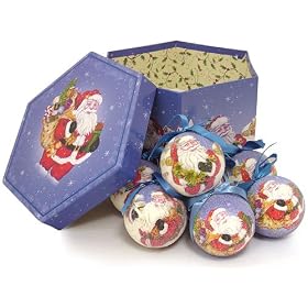 14-Piece Vintage Santa Claus Decoupage Christmas Ball Ornament Set