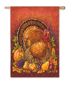 Happy Thanksgiving Turkey Silk Reflections Regular Size Flag