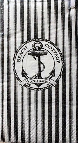 India Ink GUEST TOWELS Buffet Napkins Bathroom 16 count BEACH COTTAGE Anchor White Black by India Ink