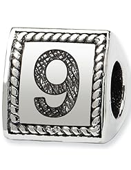 Reflection Beads Silver Number 9 Three Sided Number Block Bead