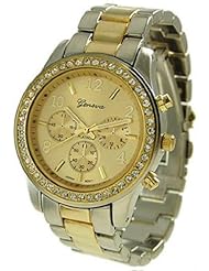 Geneva Platinum Womens 9073.TwoTone Silver Plastic Quartz Watch with Silver Dial