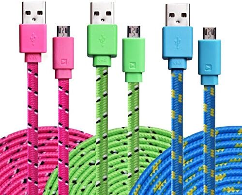 Micro Cable, KaiYeah [3-Pack] 6FT Colorful Flat Noodle Braided Fabric USB 2.0 A Male to Micro B Sync Data &amp; Charger Cable for Samsung Galaxy S7/S6/note 5/4, HTC, Motorola, Sony, Nokia and More