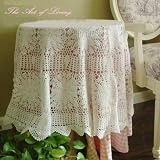 Vintage Hand Crochet Blooming Flowers White table cloth