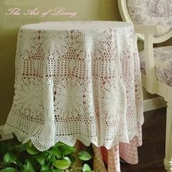 Vintage Hand Crochet Blooming Flowers White table cloth