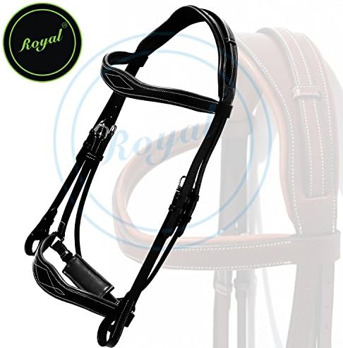 Runners Wave Dressage Bridle with Punch and Loop Stylish Head Piece &amp; PP Rubber Grip Reins./ Buffalo Leather./ Stainless Steel Buckles.