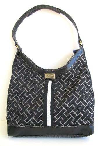 Tommy Hilfiger Hobo Handbag Black/Ivory Stripe