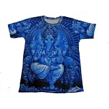 T- Shirt Hindu God Ganesha Print Yoga Meditation Gift Tee Shirts Blue L
