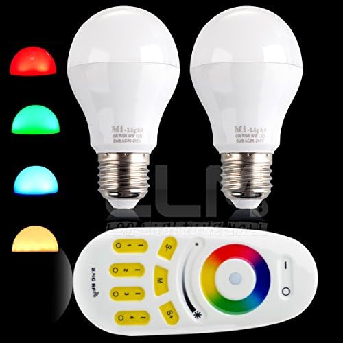 2PCS 2.4G Wireless Milight RGBW E27 6W LED Bulb Light Lamp with 4-Zone RF Remote for Shop Pub