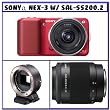 Sony Alpha NEX-3 Compact Interchangeable Lens Digital Camera w/16mm Lens (Red) + NEX Camera Mount Adapter + Sony 55-200mm f/4-5.6 SAM DT Telephoto Zoom Lens (SAL55200.2)