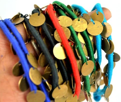 Lot of 5 Belly Dancing Gypsy Brass and Thread Anklets Ankle Chains