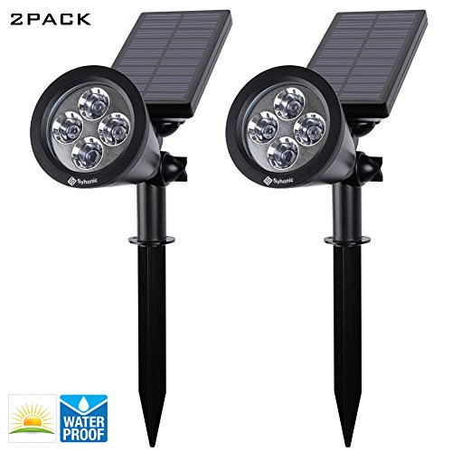 Syhonic 4 LED SuperBright 200 Lumen Waterproof Wireless All Weather Adaption Outdoor Solar Landscape SpotLights 2 Pack (Cool White)