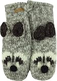 DeLux Grey Raccoon Wool Animal Mittens