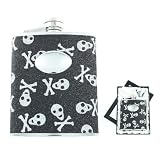 Black Skull & Crossbones Glitter Flask in Gift Box w/ Funnel