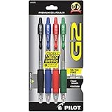 Pilot G2 Retractable Premium Gel Ink Roller Ball Pens, Ultra Fine Point, 4-Pack, Assorted Colors, Black/Blue/Red/Green Inks (31276)