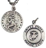 Marine . St. Christopher Medal,pewter 24", Endless, Stainless Steel