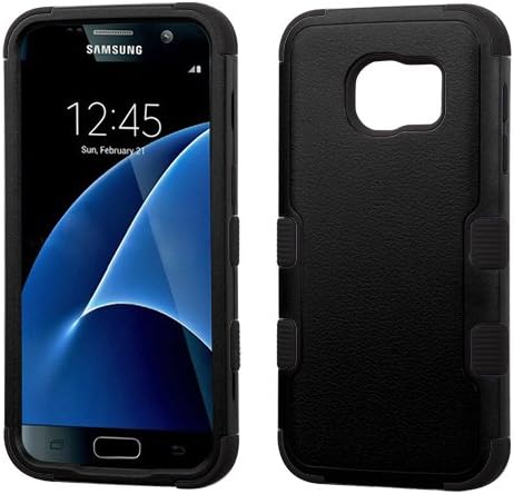 MyBat Samsung Galaxy S7 Rubberized ShockProof Tuff Hybrid Protector -Retail Packaging- Design Premium Heavy Duty Defender Phone Cover Case &amp; free Disinfecting Alcohol Pad V|3 (Black)