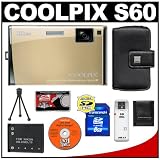 Nikon Coolpix S60 10 Megapixel Digital Camera (Platinum Bronze) with 5x Optical Zoom + EN-EL10 Battery + 8GB Card + Leather Case + Accessory Kit