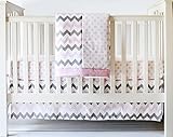 My Baby Sam Chevron 3 Piece Crib Bedding Set, Pink/Gray [並行輸入品]