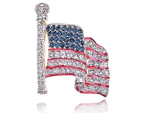 Genuine Crystal Rhinestone America USA Flag Fashion Costume Jewelry Pin Brooch