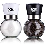Stunning Glass Sphere Salt and Pepper Grinder Set - Easily Adjustable Grinder to Control Coarseness - Cover Lid to Keep Freshness - By Bobucuisine