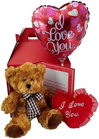 Valentine Day Gift I Love You Teddy Bear, Heart Balloon, Sentimental Book, Red Boxed