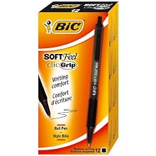 BIC Soft Feel Retractable Ballpoint Pen, Medium Point, Black, 12-Count