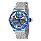 Stuhrling Original Women's 5ATM.121116 Alpine Automatic Skeleton Blue Bezel Mesh Watch