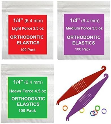 1/4" inch Orthodontic Elastic Rubber Bands, 300 Pack, Neon, Medium Force 3.5 oz, Small Rubberbands for making bows, Dreadlocks, Dreads, Doll Hair, Braids, Horse Mane, Horse Tail, Fix Tooth Gap in teeth, Top Knots + FREE Elastic Placer for braces by Prairie Horse Supply