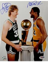 Collectibles: Magic Johnson Larry Bird Hand Signed Autograph 8x10 Photo Trophy PSA/DNA U19679