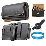 Black Horizontal Premium Leather Holster Carrying Case with Removable Belt- ....