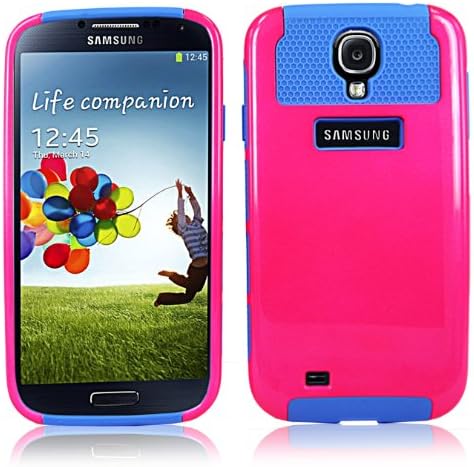 TopOnDeal TM Pink and Blue Dual Layer Hybrid Hard and Soft Protective Case Cover+Free Stylus Touch Pen For Samsung Galaxy S4 S IV SIV i9500 Phone Accessory (Pink and Blue)