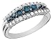 Blue and White Diamond 1.0 Carat (ctw) Ring in 14K White Gold