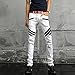 Krralinlin Men White Straight Distressed Ripped Denim Casual Pants Skinny Jeans