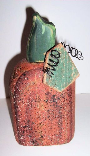 Primitive Style ~ Short - Wooden Landscape Pumpkin - Accented with Curly Wire and Leaf (Handcrafted and Painted in the USA).