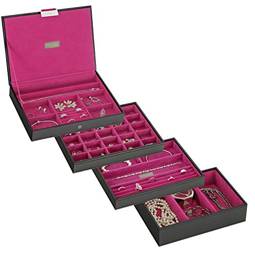 Stackers | Jewelry Box | classic black & pink velvet stacker set of 4