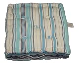 New England Multi Blue Stripes Floor Cushion - 100% Cotton - 40 x 40 x 10 cm Square - Indoor - Garden - Dining chair booster Seat Cushion Pad
